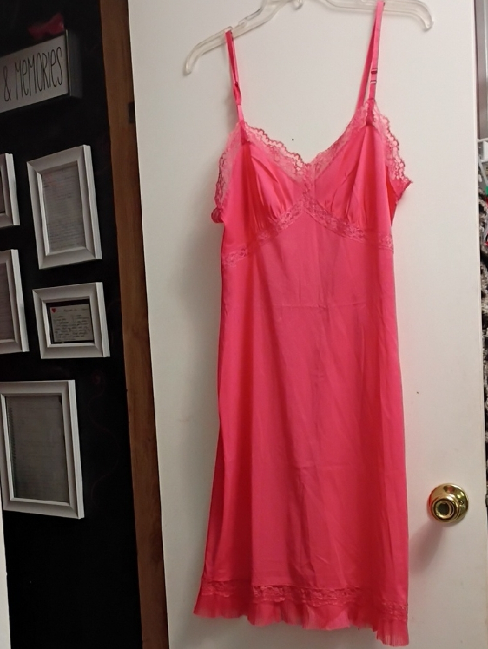 Women's Pink Lace Trim Slip Dress